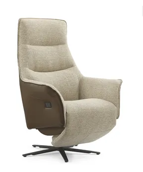 Relaxzetel Fiji leder bruin met stof beige met batterij